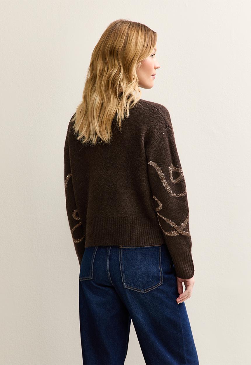 New Look - Sequin Bow Jumper - brown