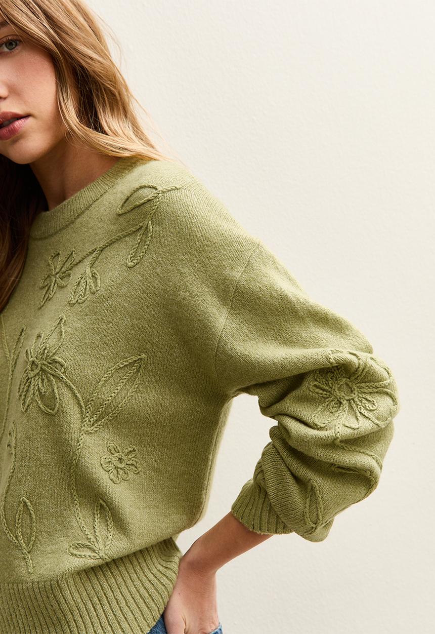 New Look - Floral chan jumper - green