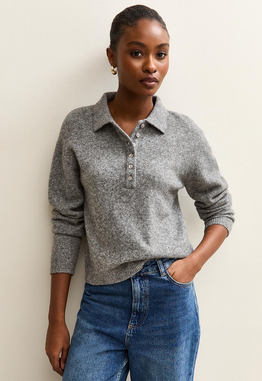 Henley polo - mid grey