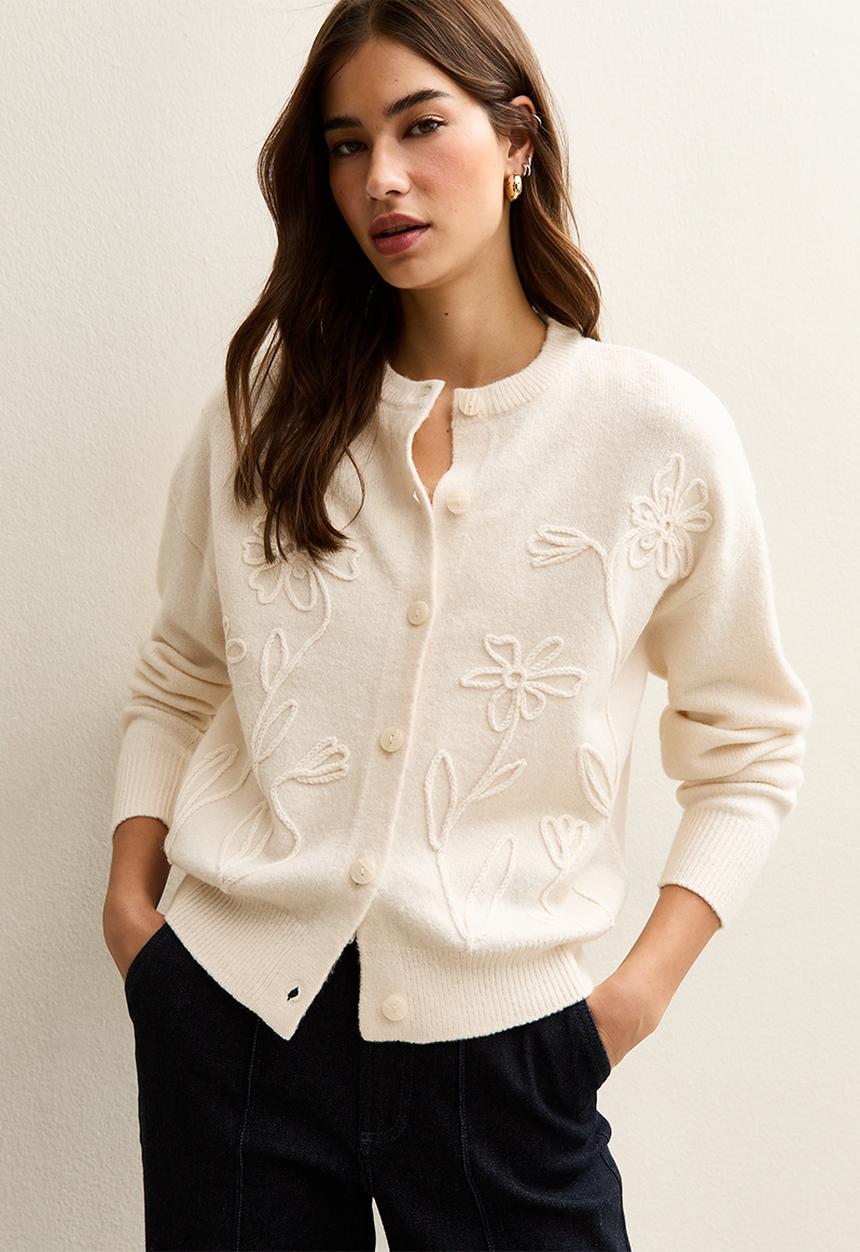 New Look - Floral chain cardigan - cream