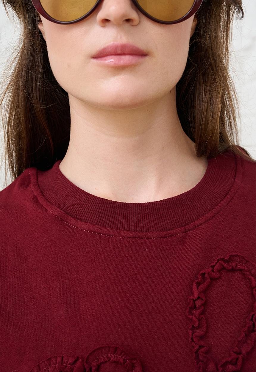 Me&B - Sequined Flower Sweat Top - Burgundy
