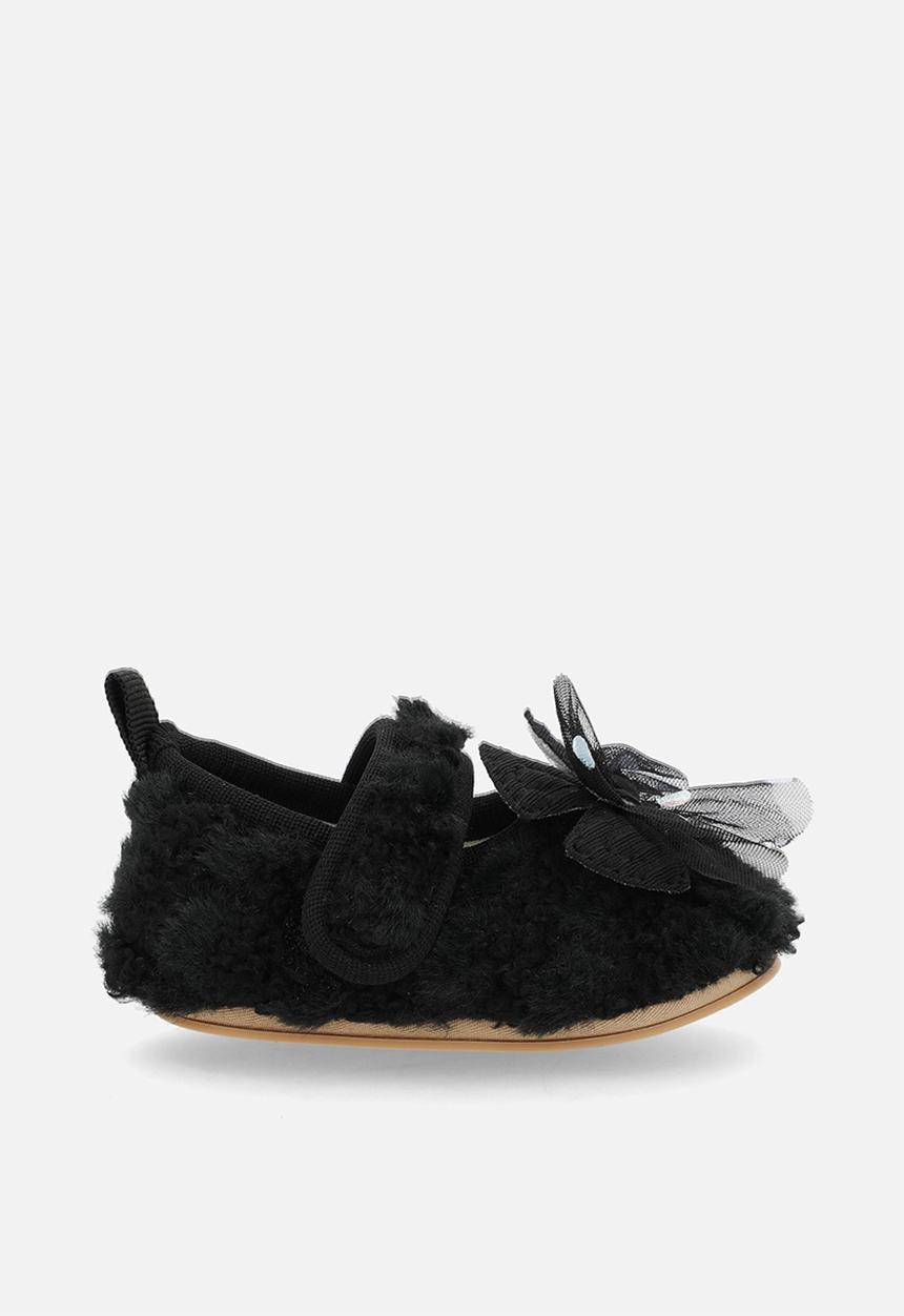 Pop Candy - Furry pumps with bow applique - black