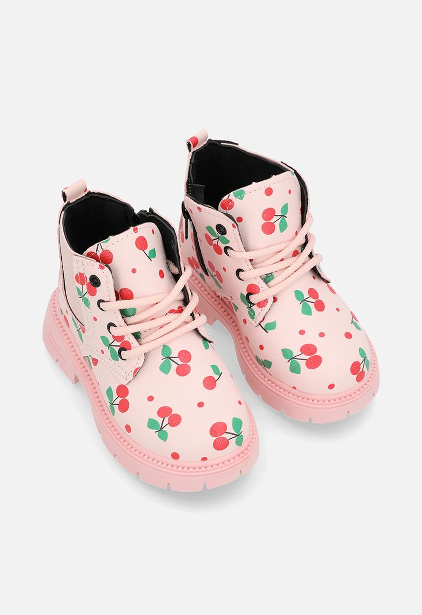 Pop Candy - Cherry aop lace-up boots - pink