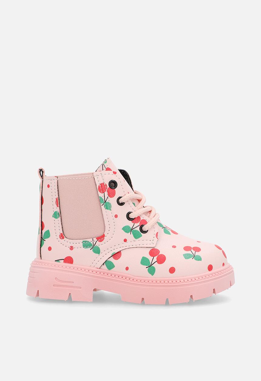 Pop Candy - Cherry aop lace-up boots - pink