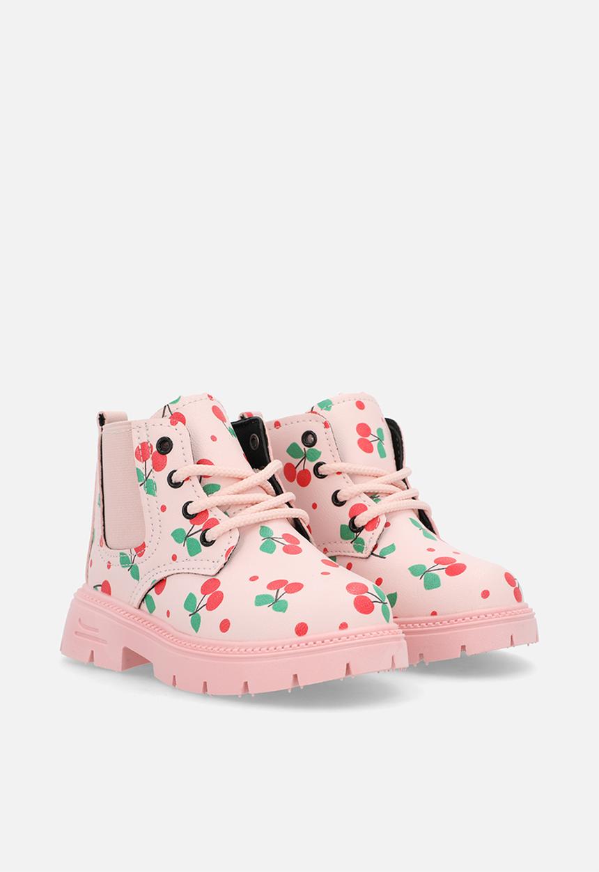 Pop Candy - Cherry aop lace-up boots - pink