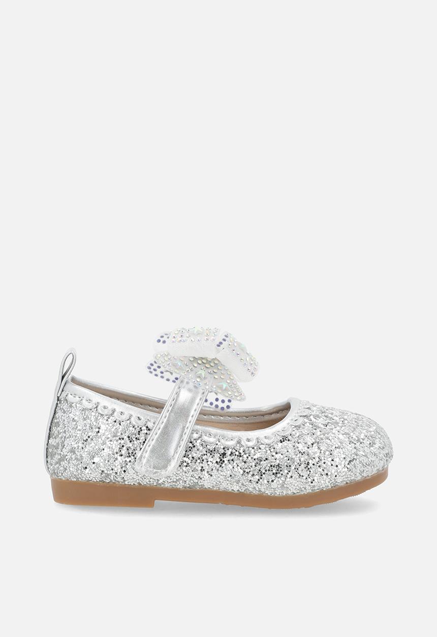 Pop Candy - Glitter pumps with applique bow - silver