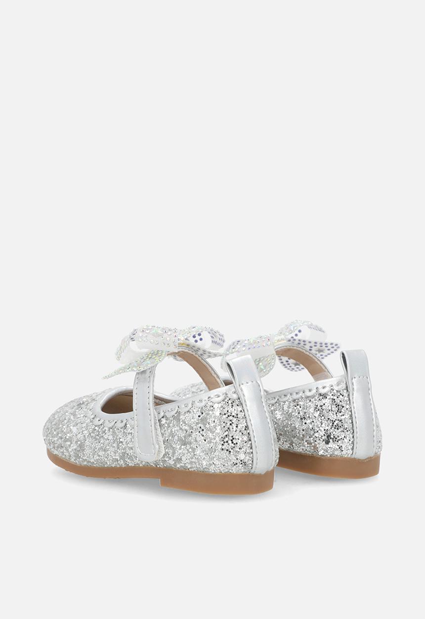 Pop Candy - Glitter pumps with applique bow - silver