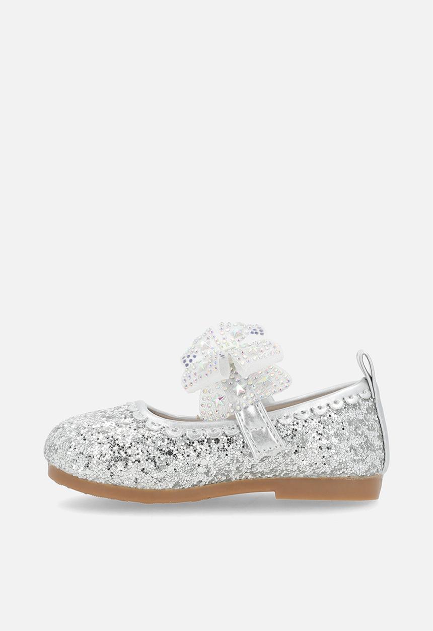 Pop Candy - Glitter pumps with applique bow - silver