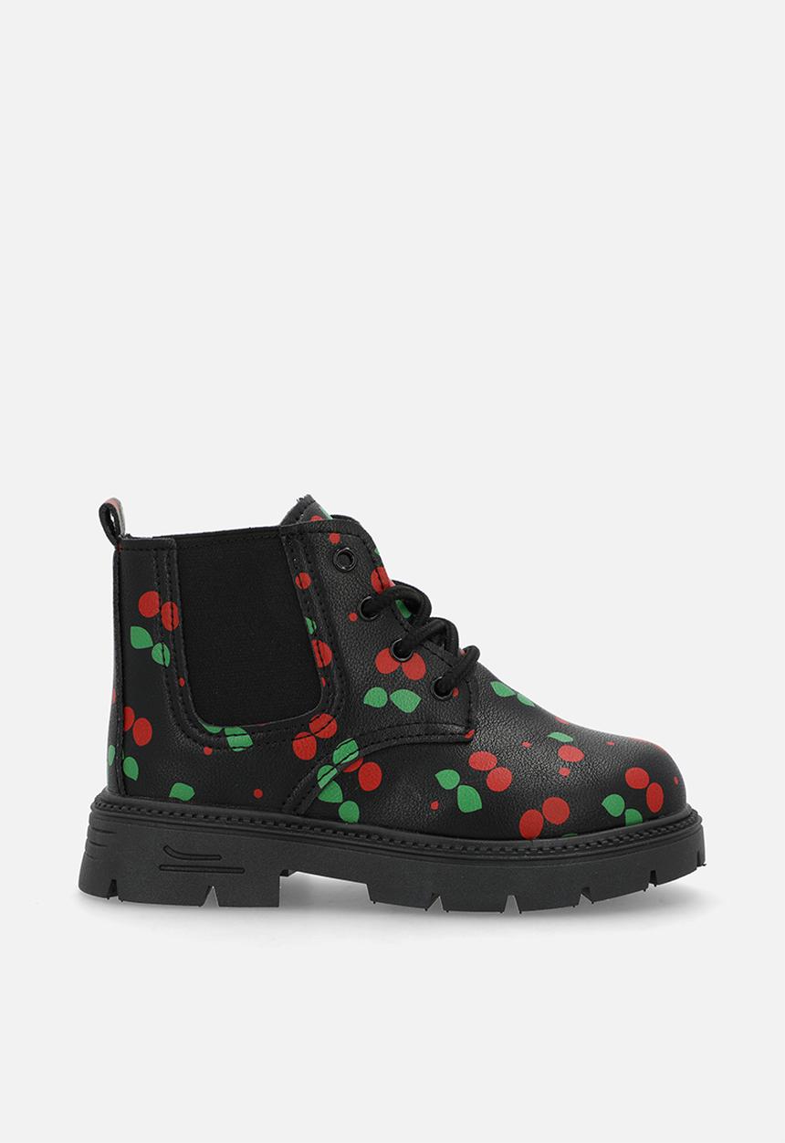 Pop Candy - Cherry aop lace-up boots - black