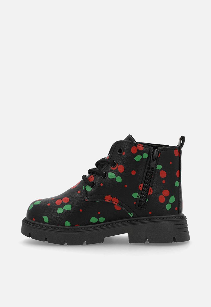 Pop Candy - Cherry aop lace-up boots - black