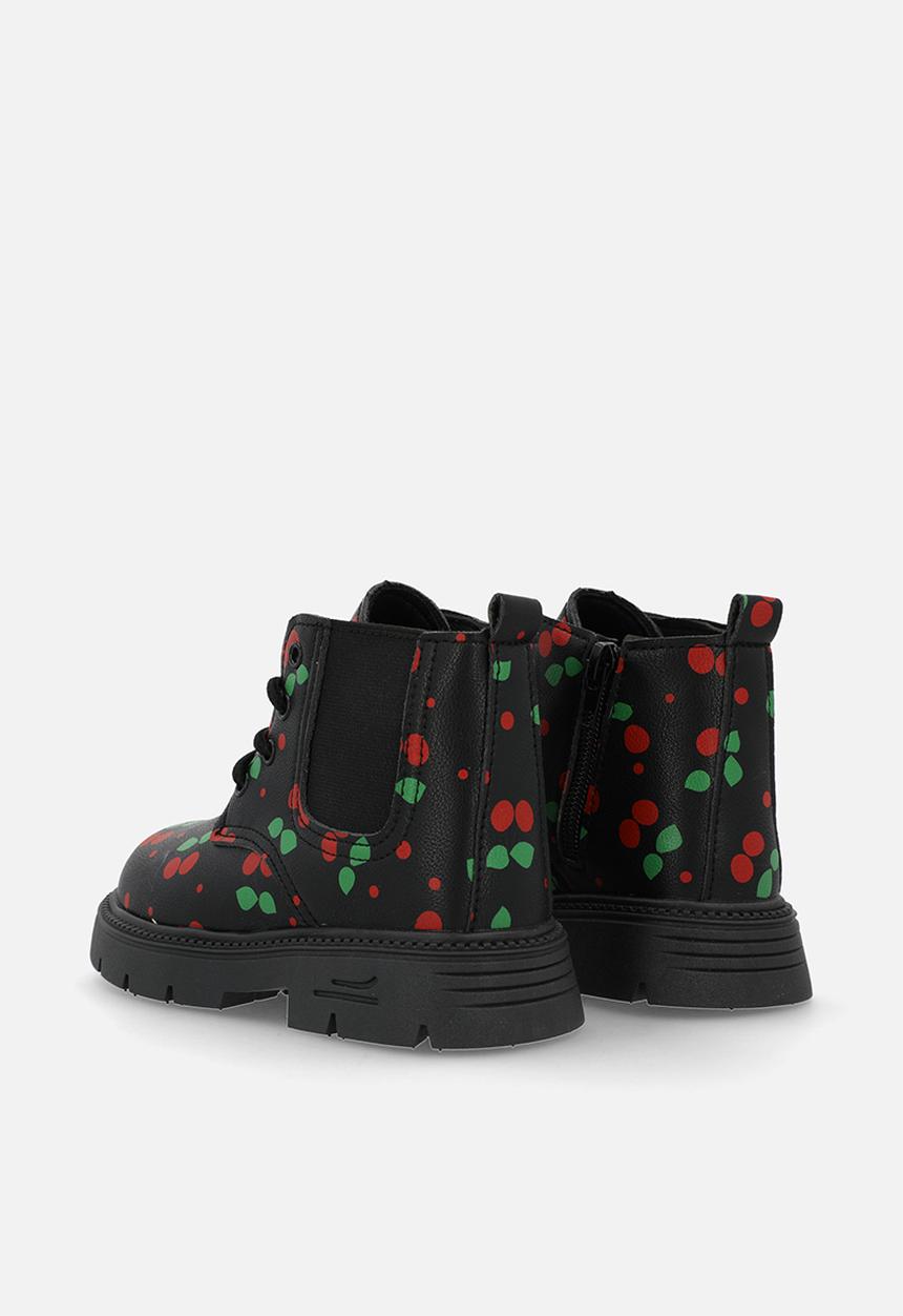 Pop Candy - Cherry aop lace-up boots - black