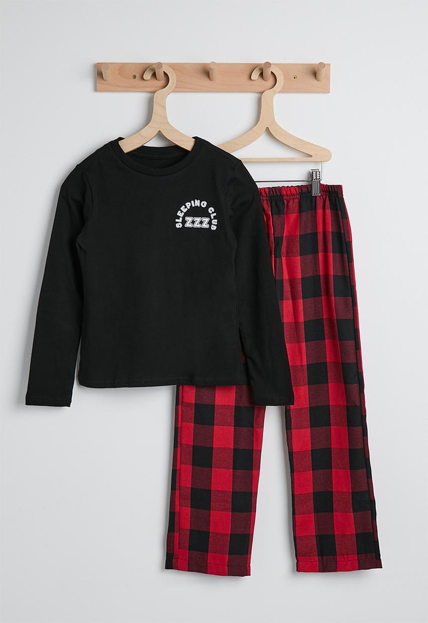 Pop Candy - Tee & flannel pants pj set - black/red