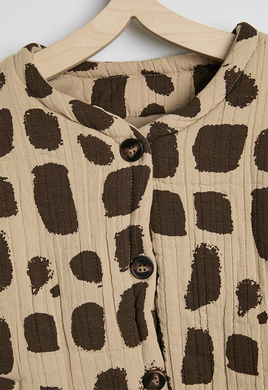Pop Candy - Aop collarless quilted jacket - light brown