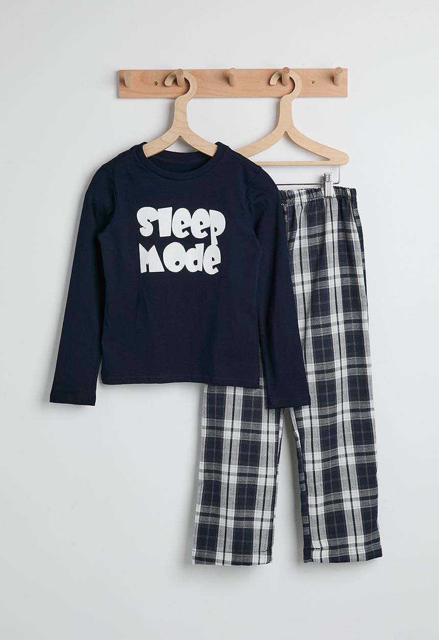 Pop Candy - Tee & flannel pants pj set - navy