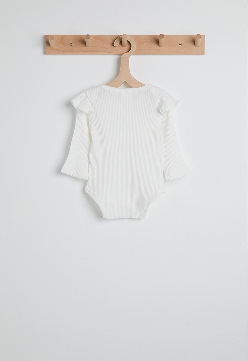 Ribbed bodysuit with frilled shoulders - white