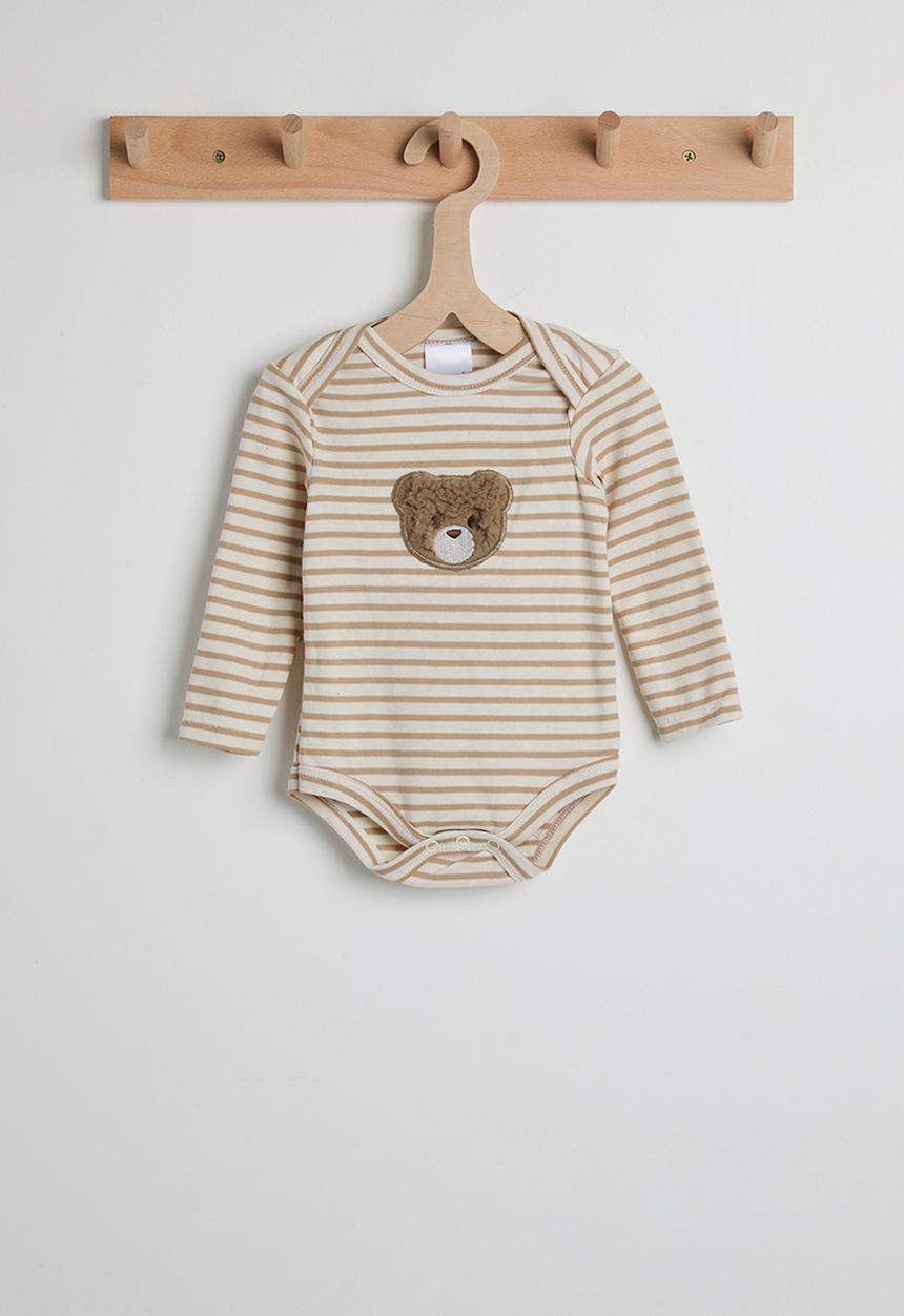 Pop Candy - Fluffy bear patch bodysuit - brown stripes