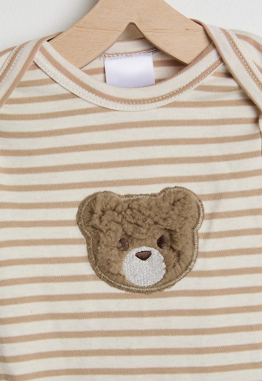 Pop Candy - Fluffy bear patch bodysuit - brown stripes