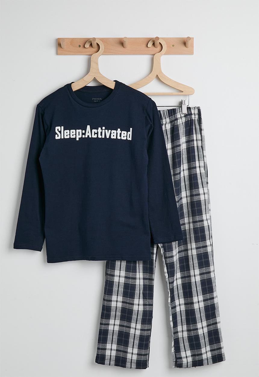 Pop Candy - Tee & flannel pants pj set - navy/check