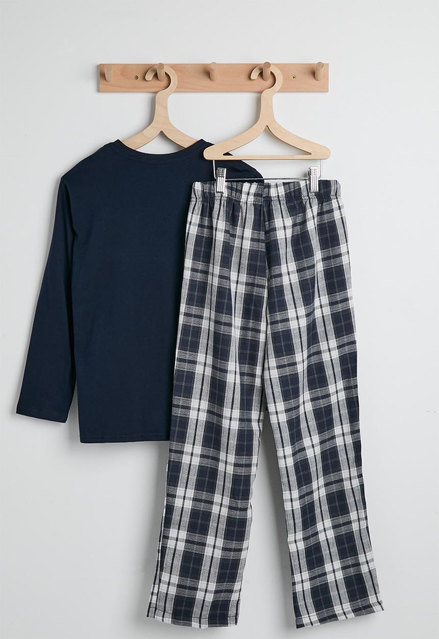 Pop Candy - Tee & flannel pants pj set - navy/check