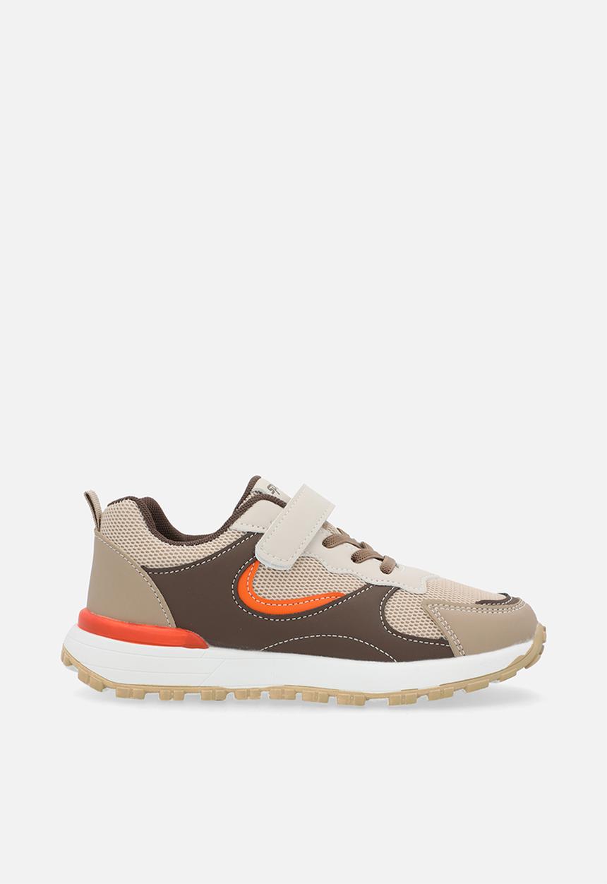Colour block sneakers with adjustable fasteners - light brown/multi