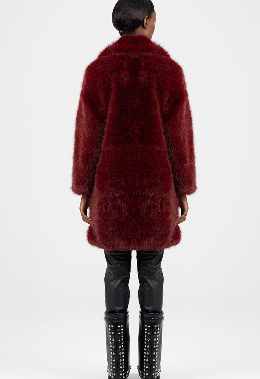 SISSY BOY - Queen Of Hearts Faux Fur Coat - Burgundy
