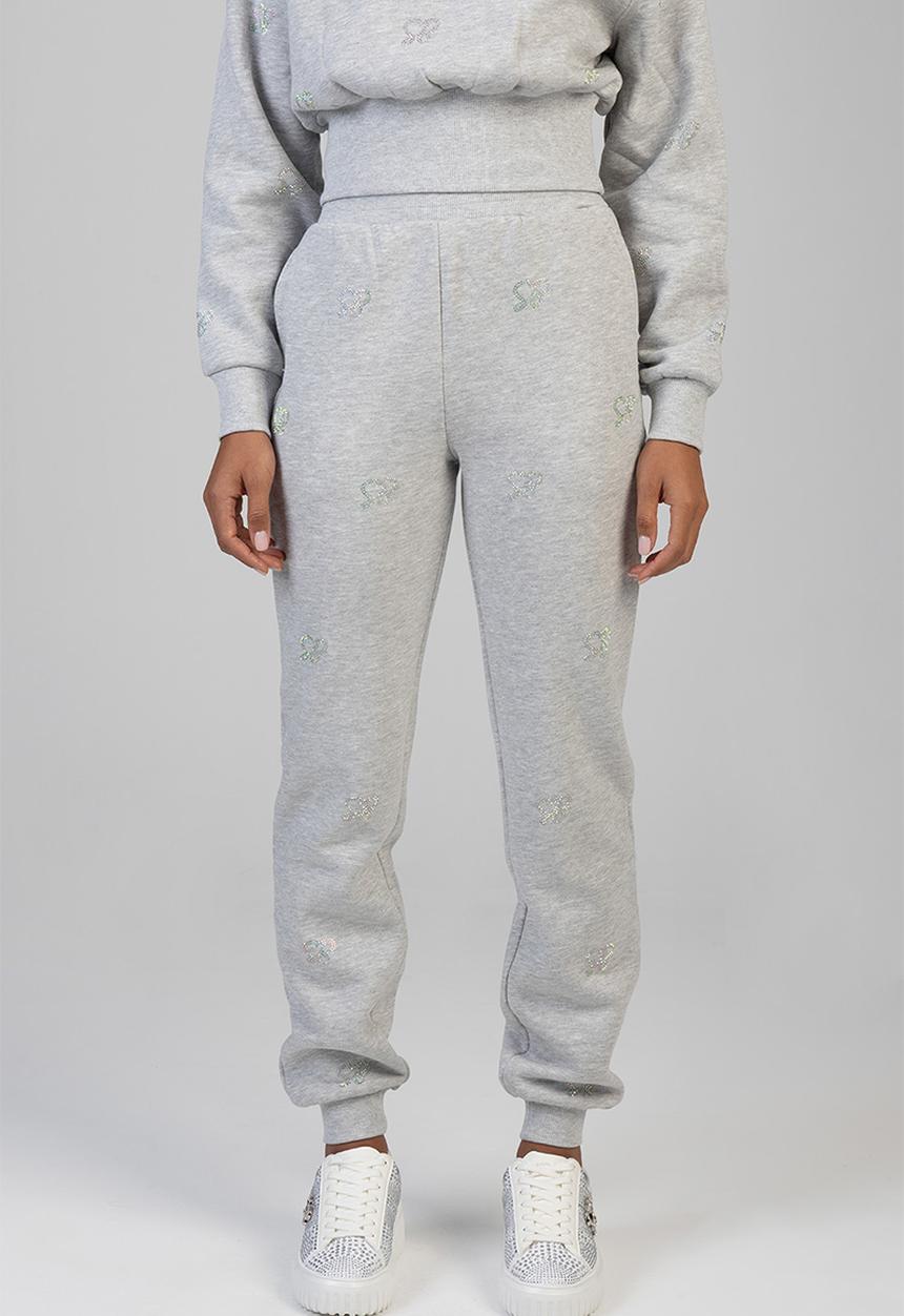 SISSY BOY - Running To You Track Pants With A Cuffed Ankle And All Over Branding - Grey Melange