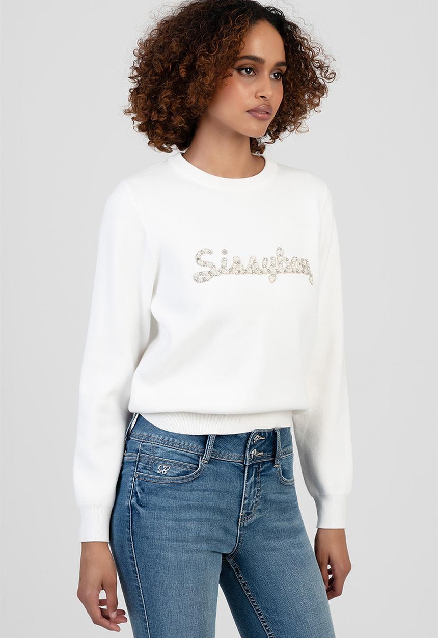 SISSY BOY - Fine By Me Knit Jersey With Bling And Pearl Branding - Off White