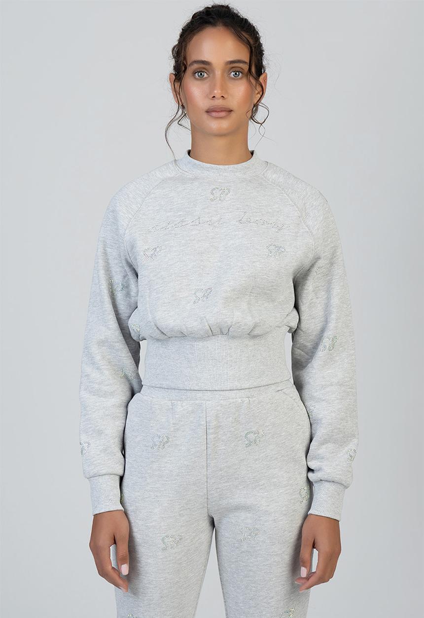 SISSY BOY - Running To You Cropped Sweat Top With All Over Bling Branding - Grey Melange