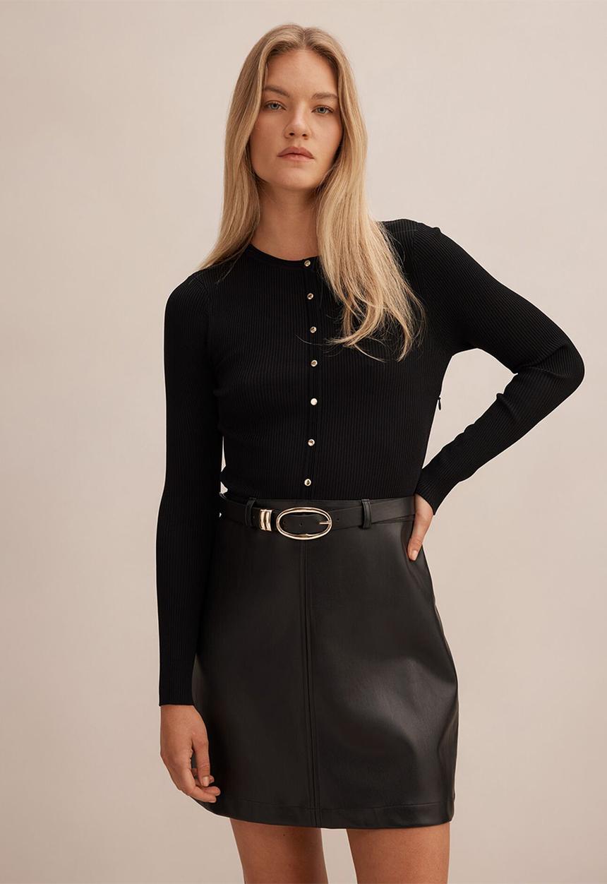 Forever New - Palmer Pu Mixed Mini Dress in Black