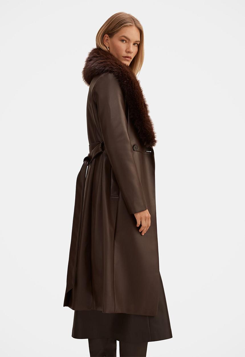 Forever New - Faith Faux Fur Collar Pu Trench Coat in Milk Chocolate