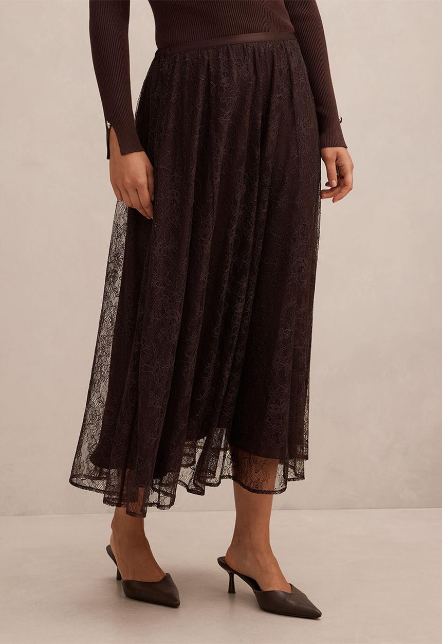 Forever New - Heather Lace Midi Skirt In Chocolate