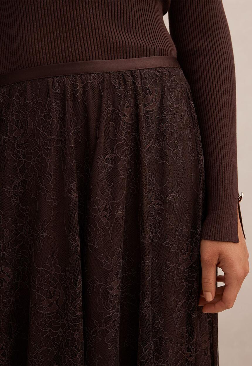 Forever New - Heather Lace Midi Skirt In Chocolate