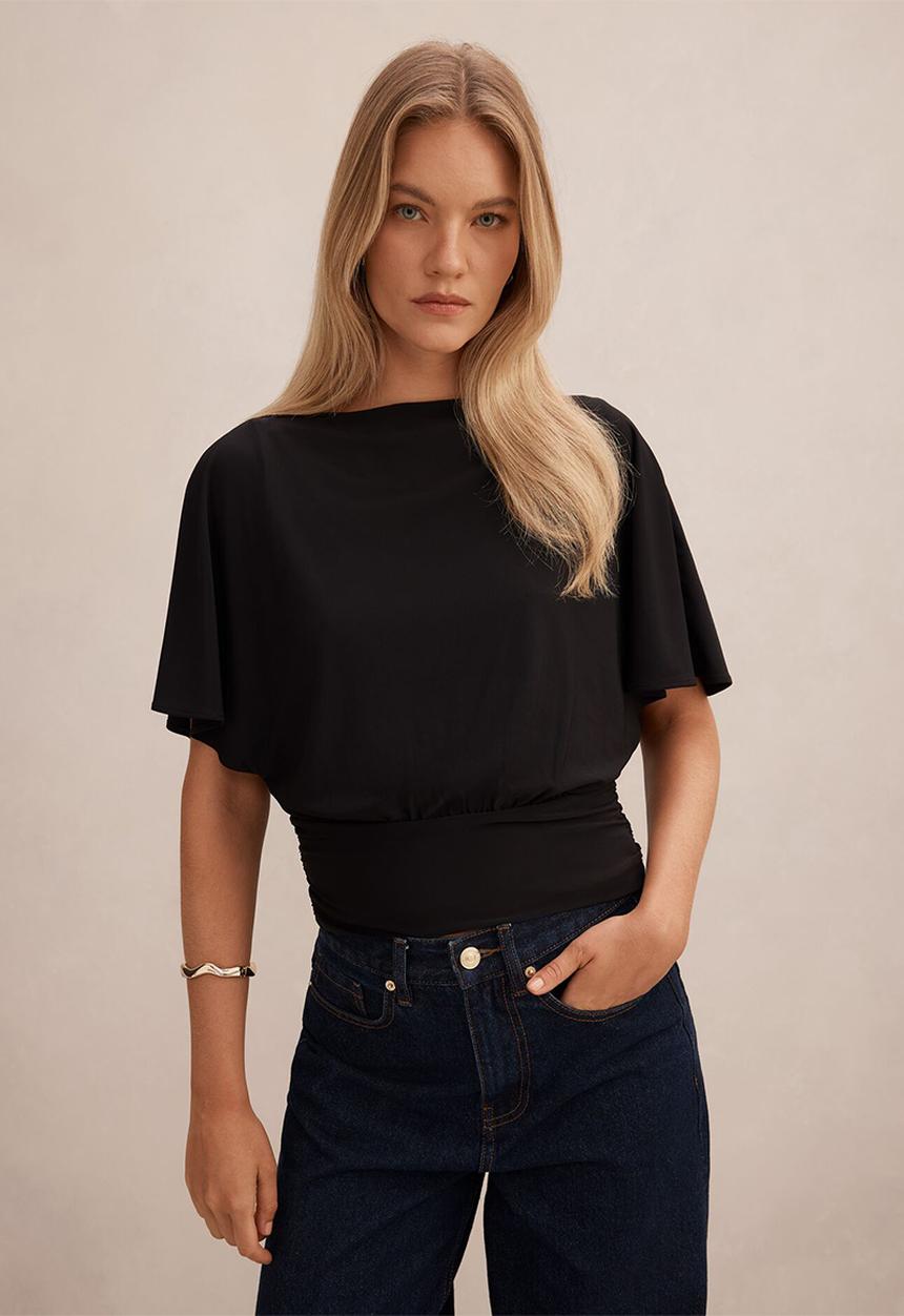 Forever New - Piper cinched flutter sleeve top in black
