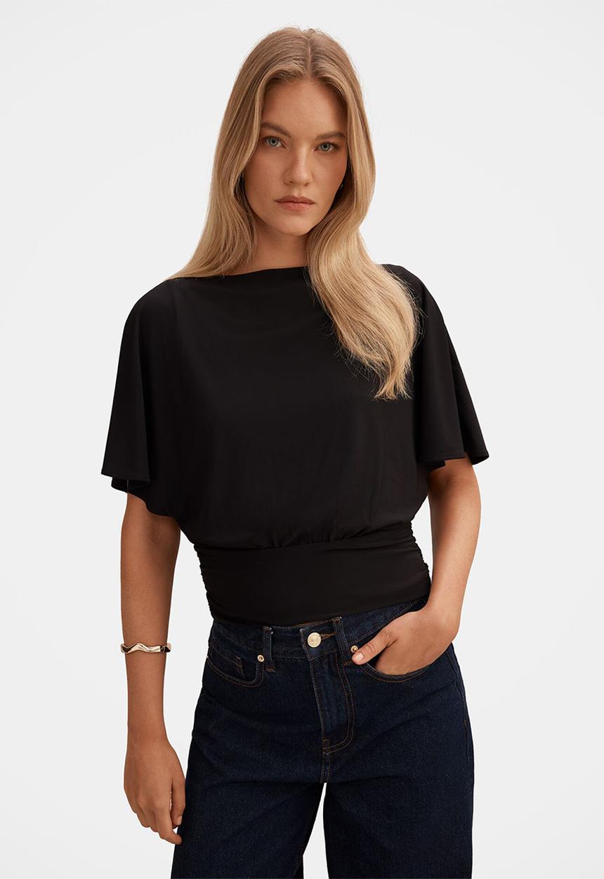 Forever New - Piper cinched flutter sleeve top in black