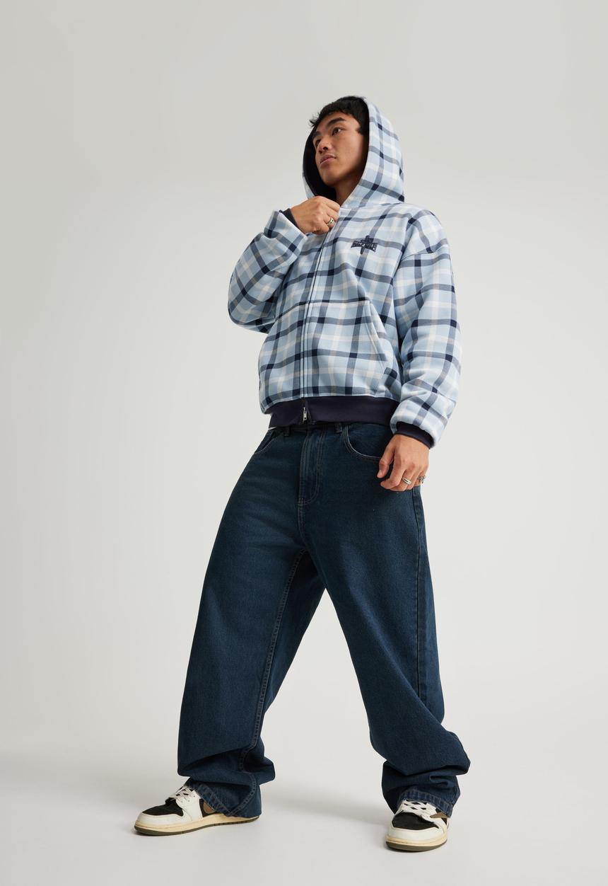 Factorie - Half Half Zip Thru Hoodie - Hh City Sky Check