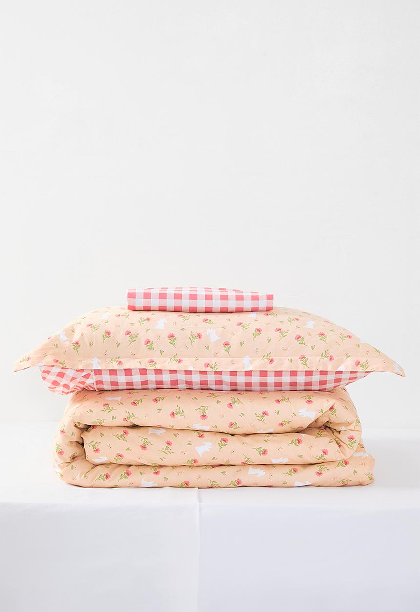 Pop Candy - 200TC floral aop duvet cover set - peach/pink gingham