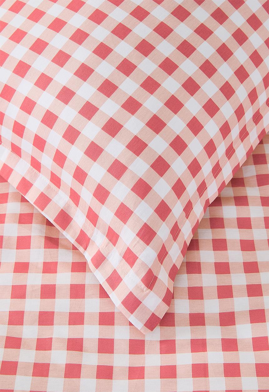 Pop Candy - 200TC floral aop duvet cover set - peach/pink gingham