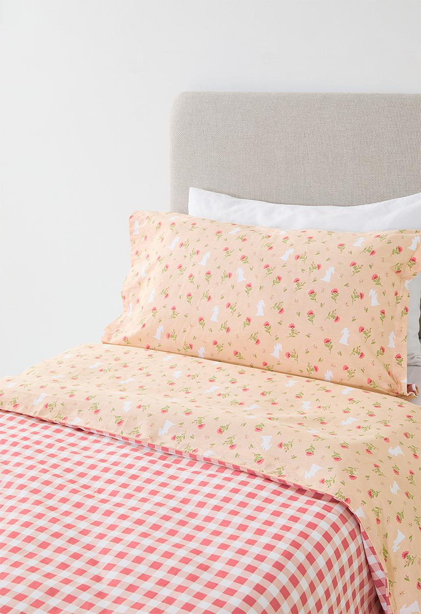 Pop Candy - 200TC floral aop duvet cover set - peach/pink gingham