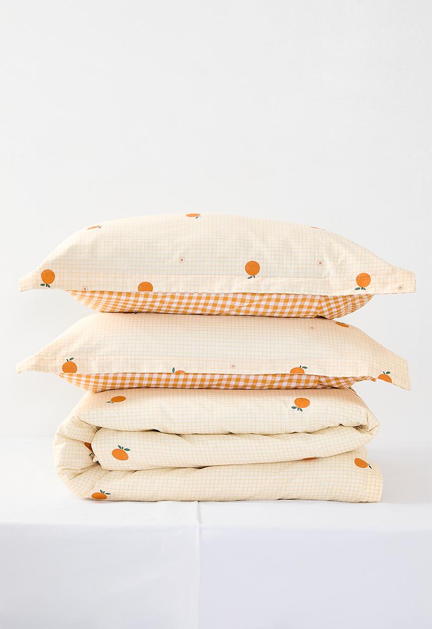 Pop Candy - 196TC orange aop duvet cover set - pale peach/orange gingham