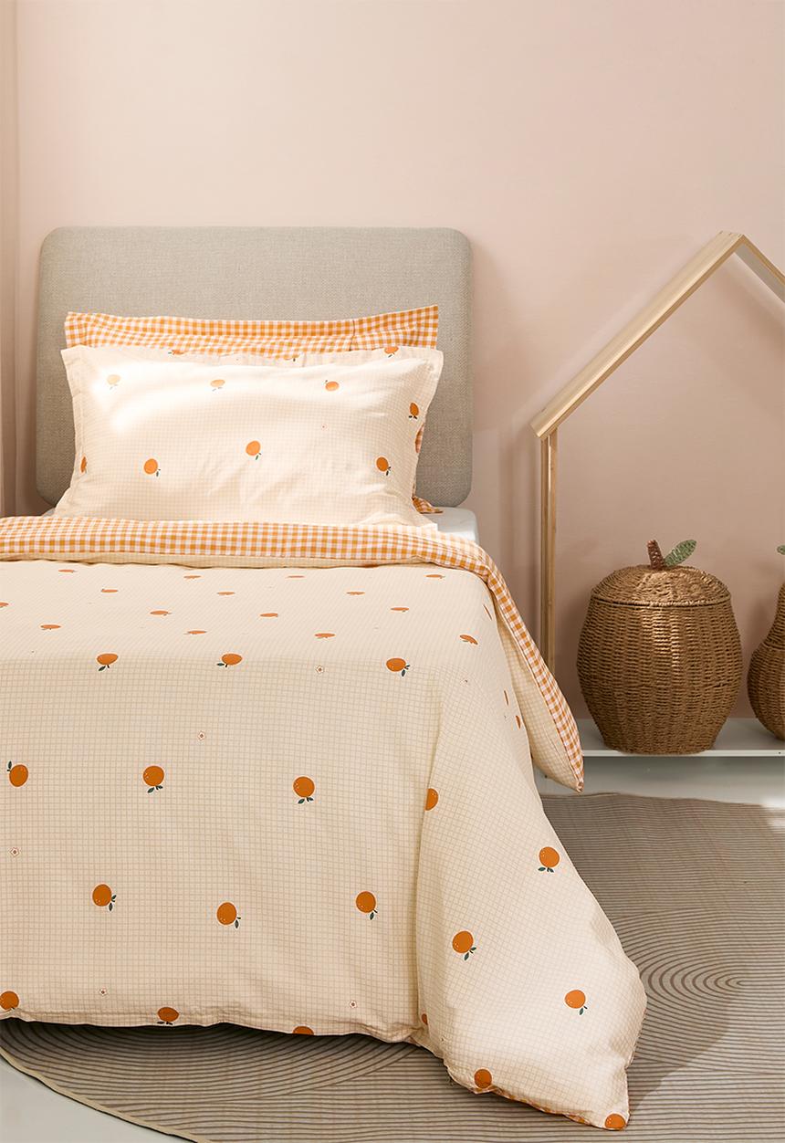 Pop Candy - 196TC orange aop duvet cover set - pale peach/orange gingham