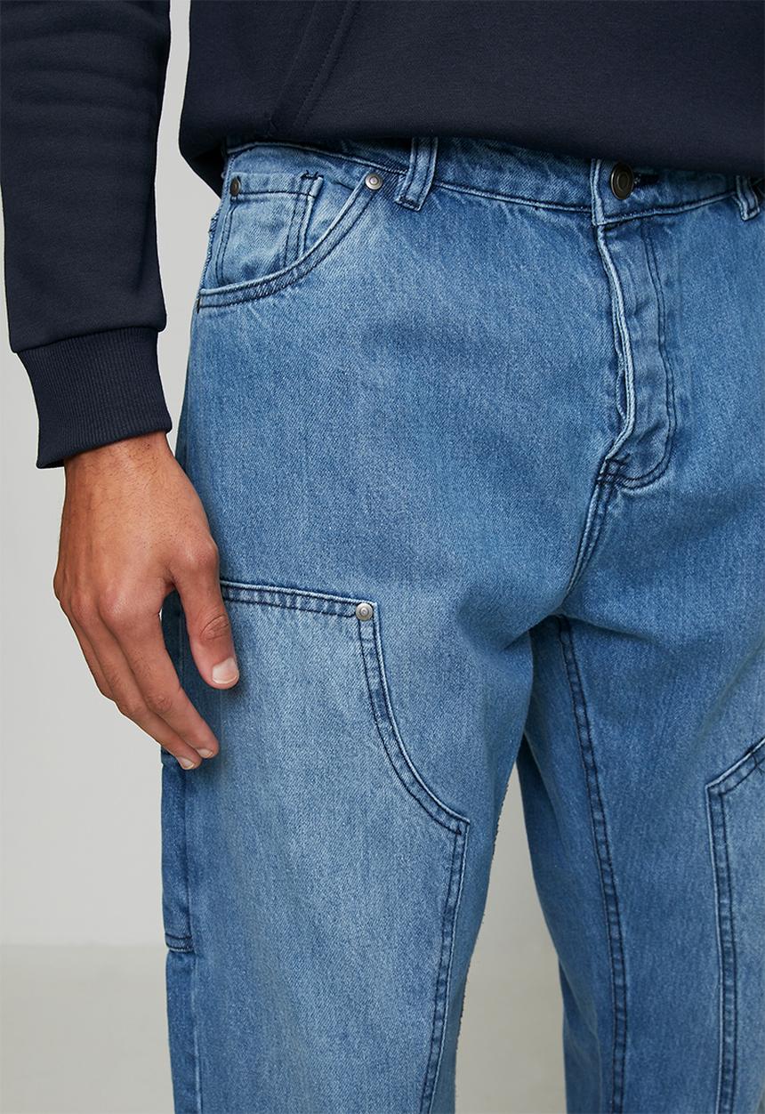 Brave Soul - Carpenter Loose Fit Denim Jean - Light Blue Regular Length