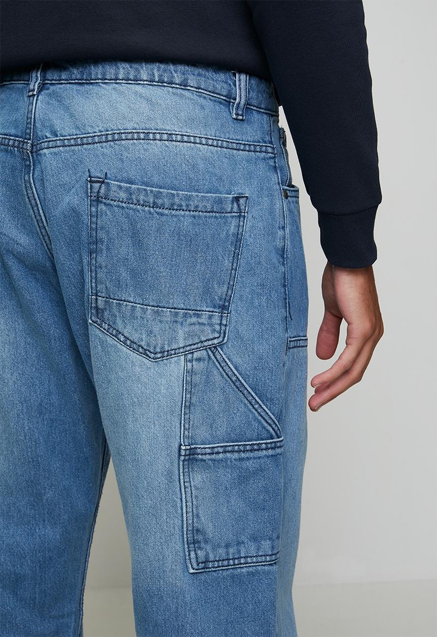 Brave Soul - Carpenter Loose Fit Denim Jean - Light Blue Regular Length