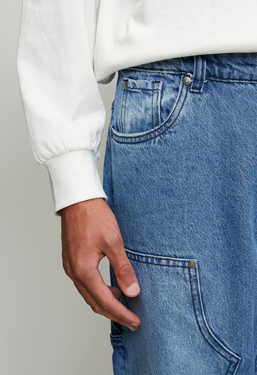 Brave Soul - Carpenter Loose Fit Denim Jean - Light Blue Long Length