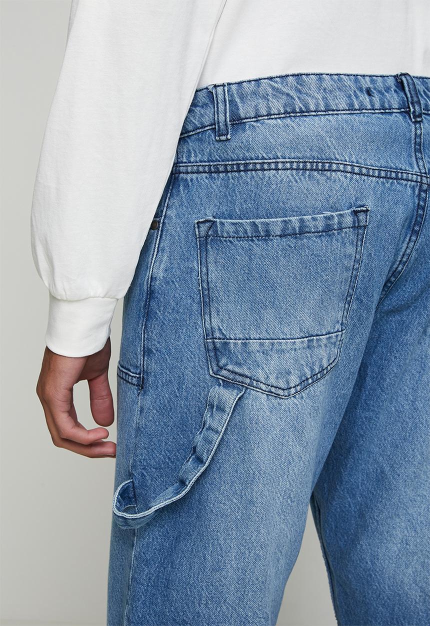 Brave Soul - Carpenter Loose Fit Denim Jean - Light Blue Long Length