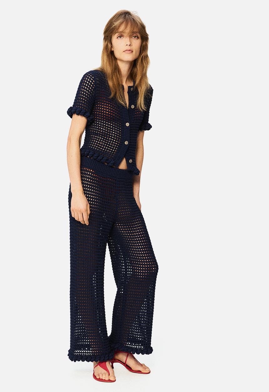 H&M - H&M Studio: Rope-detail hole-knit trousers - navy blue