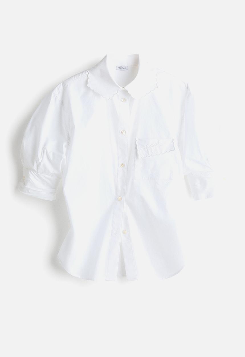 H&M - H&M Studio: Ruched-sleeve poplin shirt - white