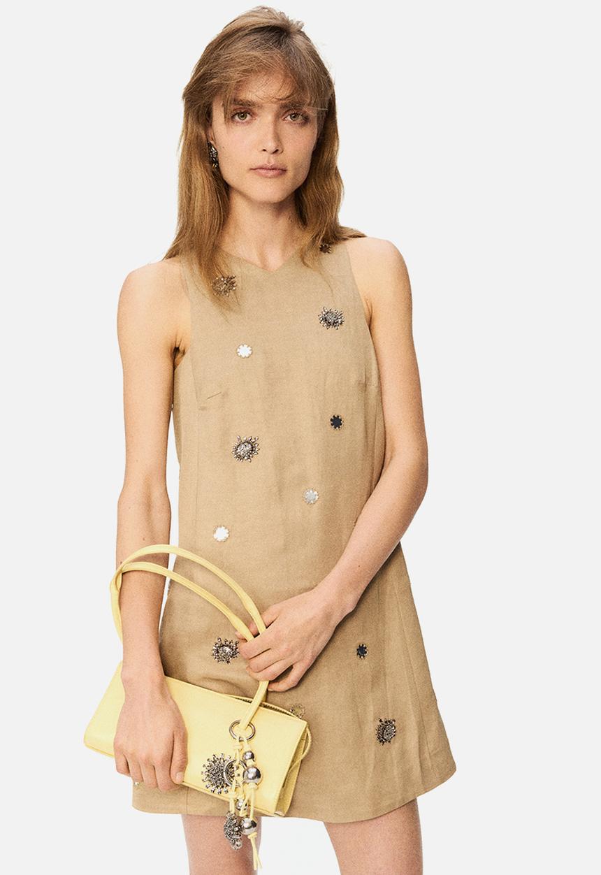 H&M - H&M Studio: Embellished a-line dress - beige/sunflowers