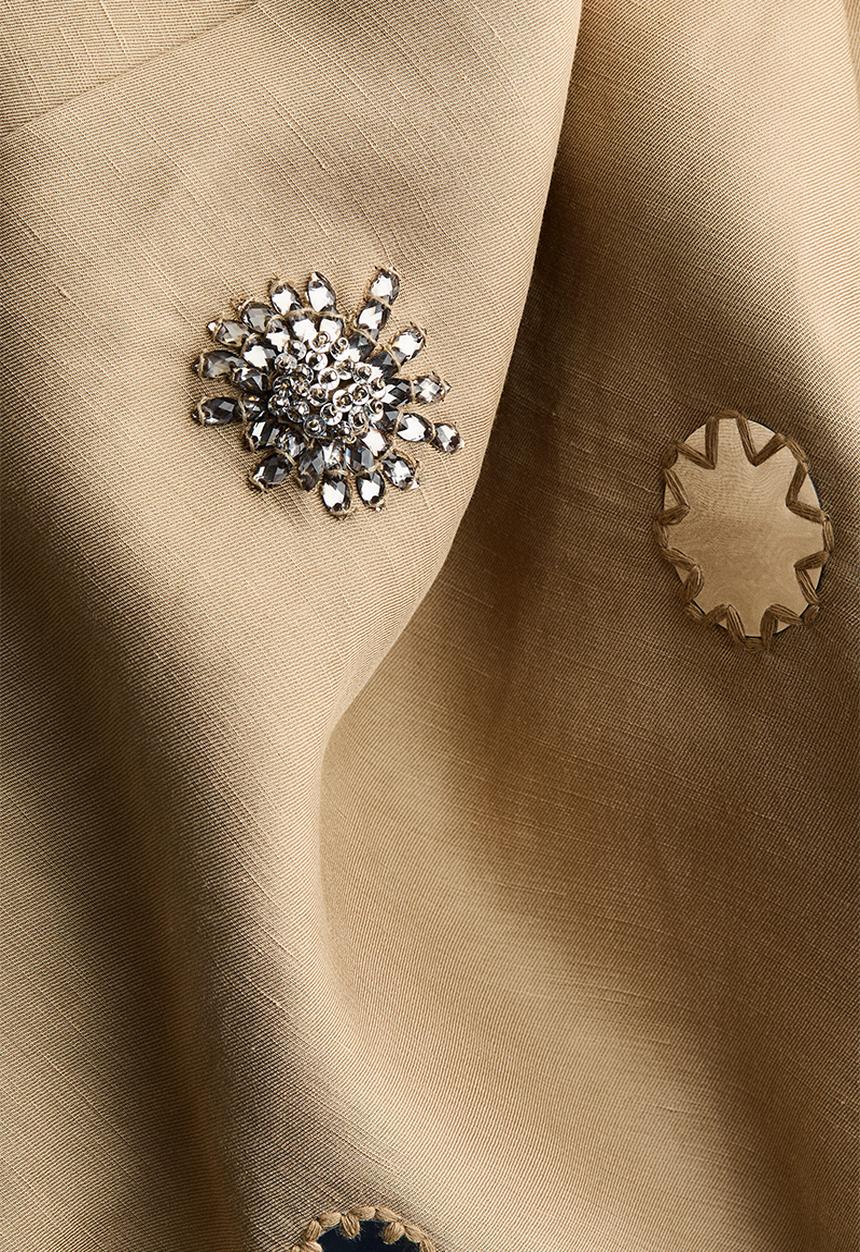 H&M - H&M Studio: Embellished a-line dress - beige/sunflowers