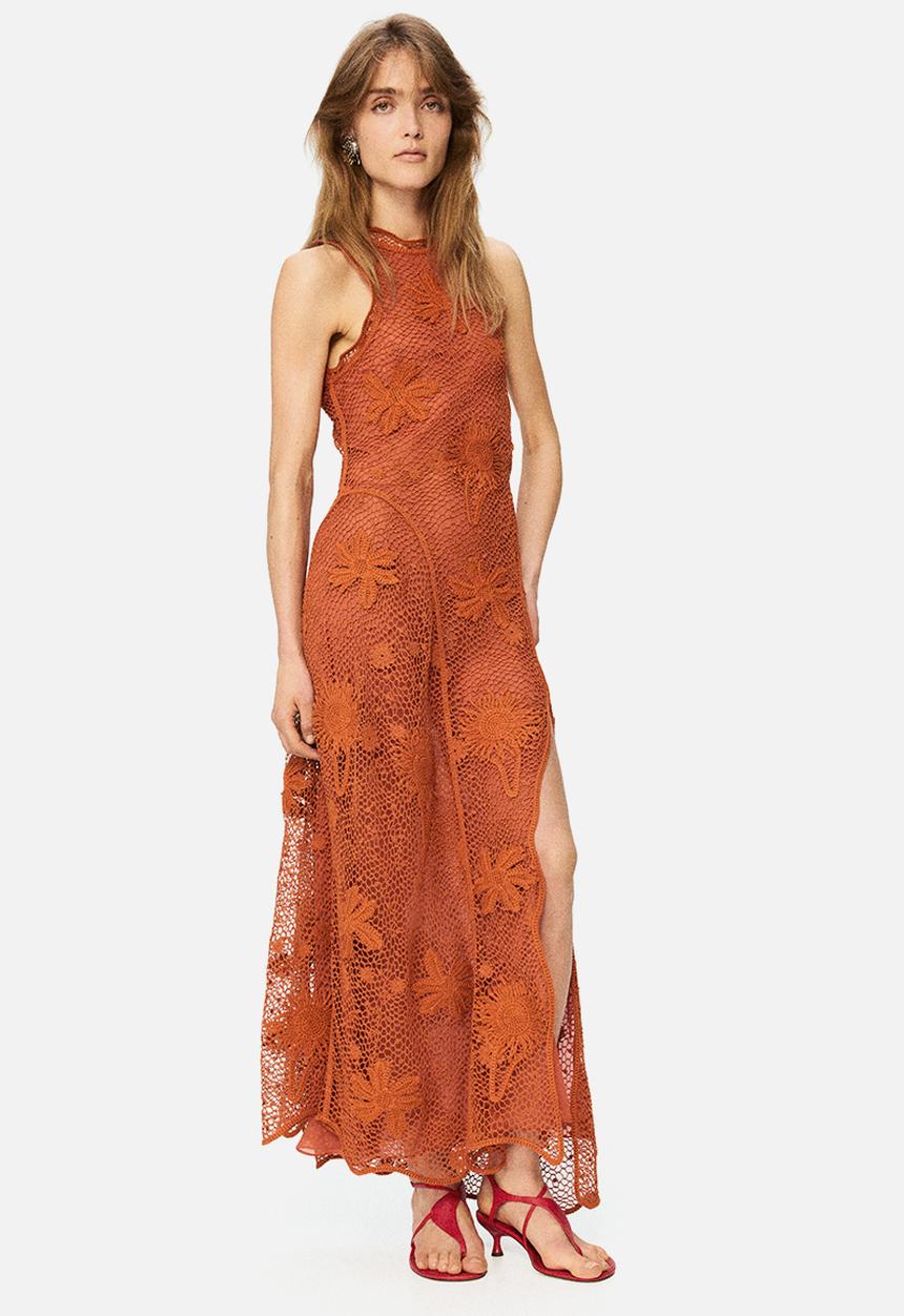 H&M - H&M Studio: Ruffled crochet-look dress - orange/sunflowers