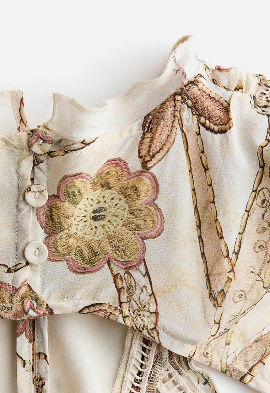H&M - H&M Studio: Floral-print ruffled open-back dress - cream/floral